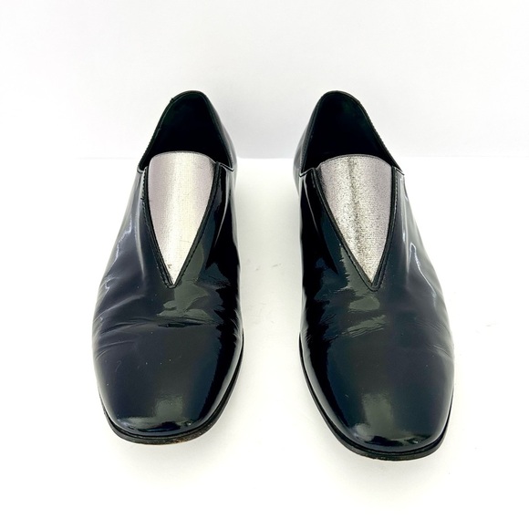 Acne Studios Loafer Shoe Flats Black Patent Leather Silver Metallic Gore Size 38 - Picture 1 of 13